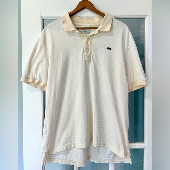 Lacoste Polo Shirt Men Size 6 Yellow White Stripe Short Sleeve Classic Fit XL - Picture 1 of 6